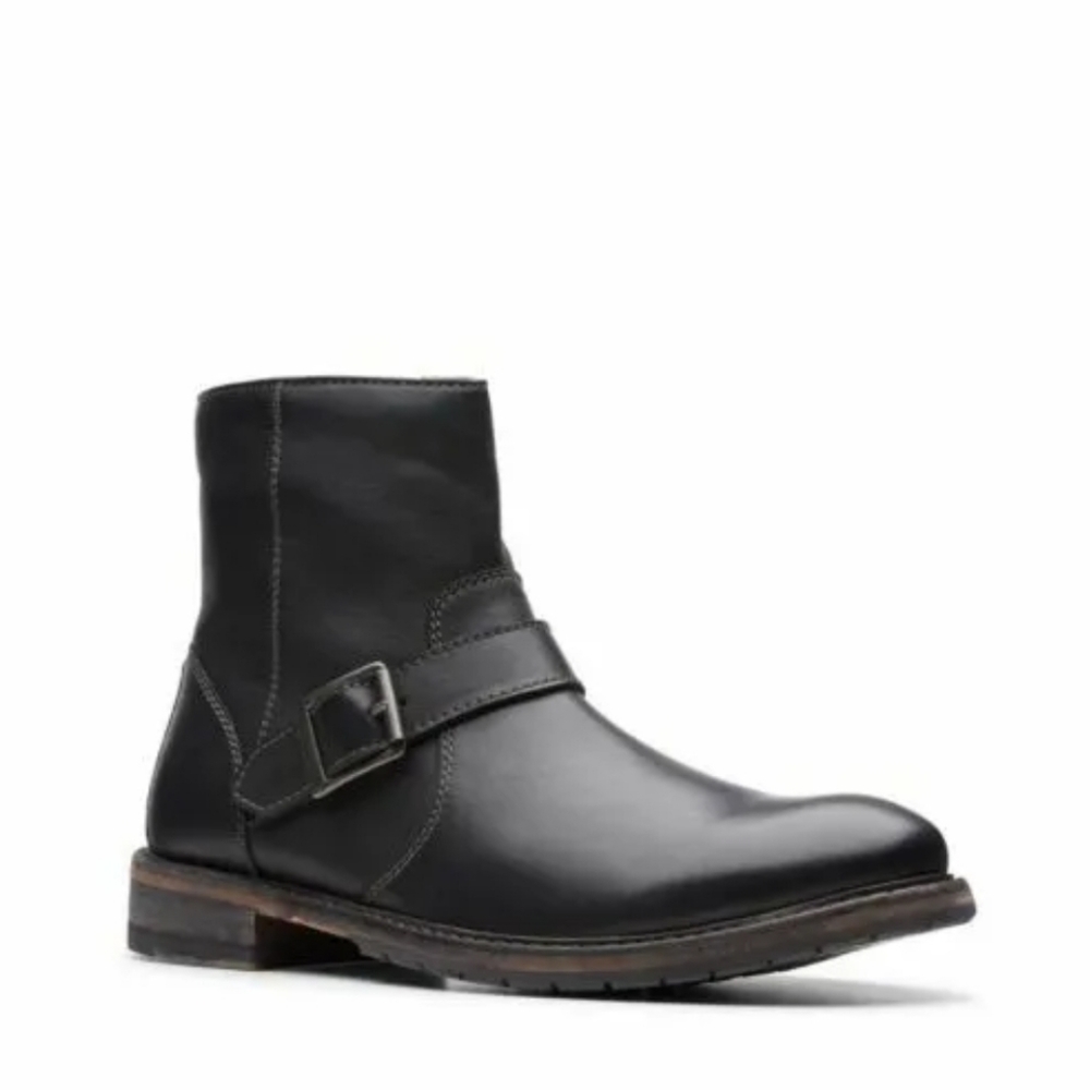 Genuine Leather Black Moto Boot - Clarks Men Clarkdale Spare - Size 9